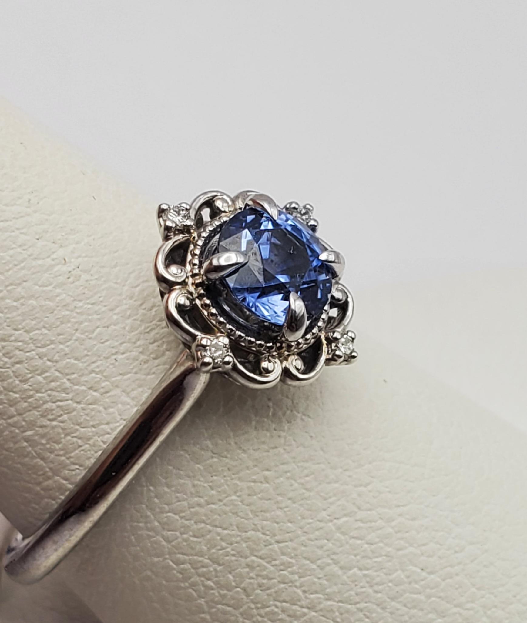 14W Natural Blue Sapphire & Diamond Vintage Style Ring For Sale 4