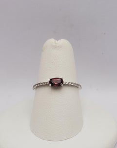 14W Oval Mozambique Garnet and Natural Diamond Stackable Birthstone Ring