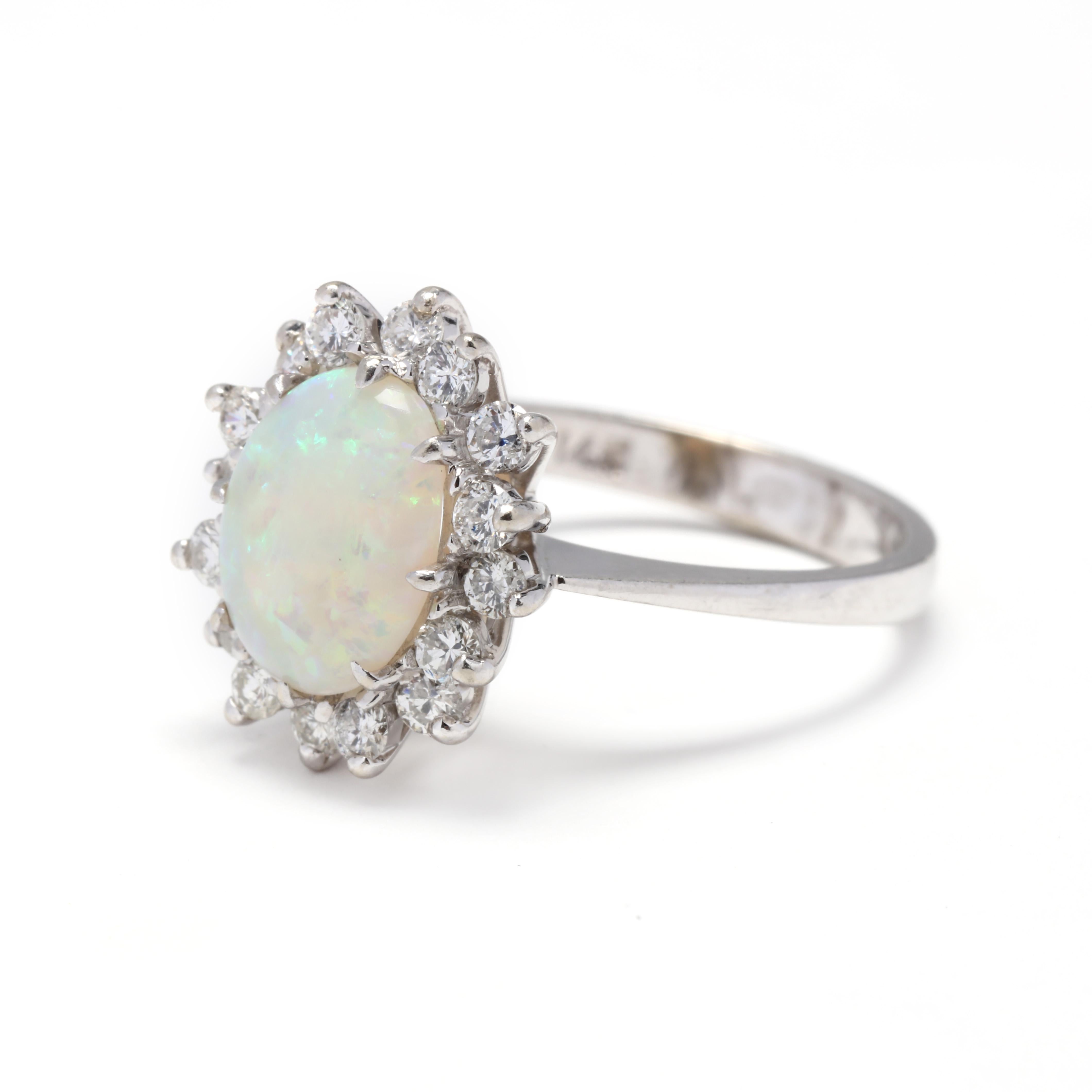 14W Oval Opal & Diamond Halo Ring In Good Condition For Sale In McLeansville, NC