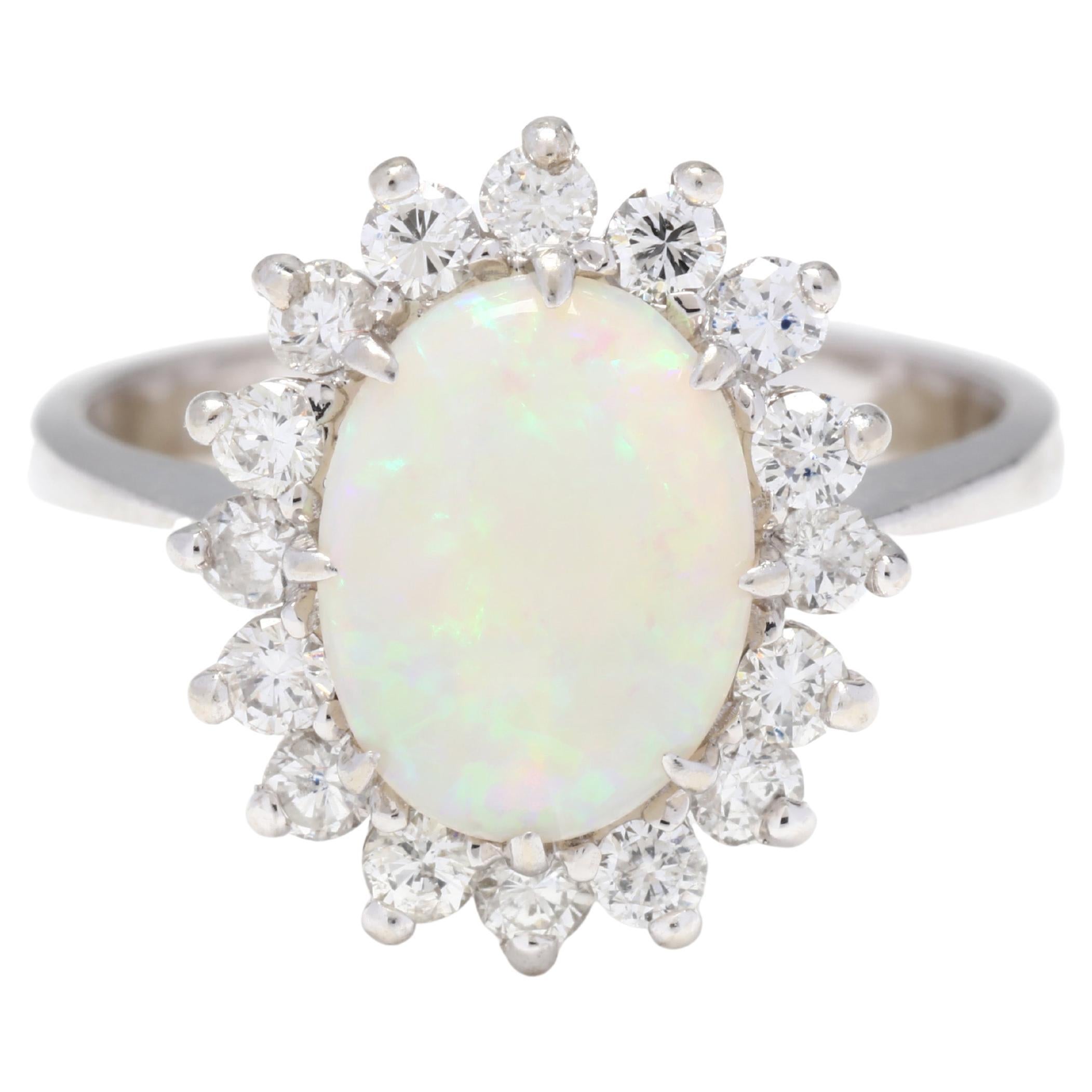 14W Oval Opal & Diamond Halo Ring For Sale