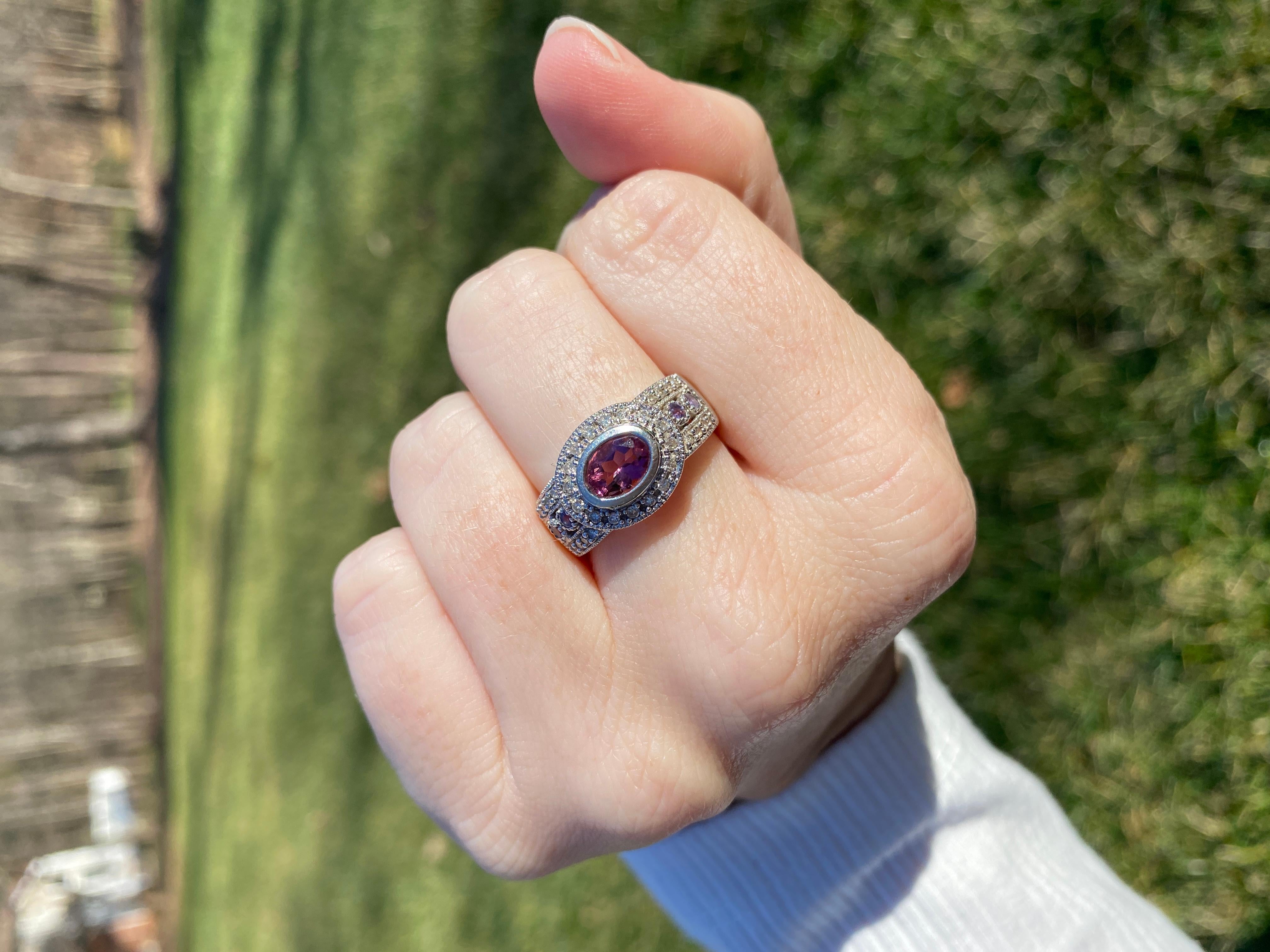 Women's or Men's 14W Pink Tourmaline, Purple Stone & Diamond Ring
