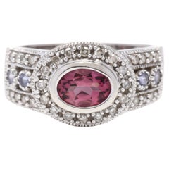 Vintage 14W Pink Tourmaline, Purple Stone & Diamond Ring