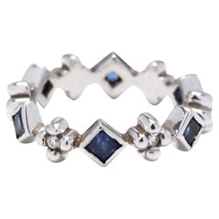 Retro 14W Sapphire & Diamond Beaded Eternity Band