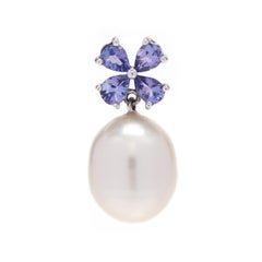 14W Sapphire & Pearl Dangle Earrings