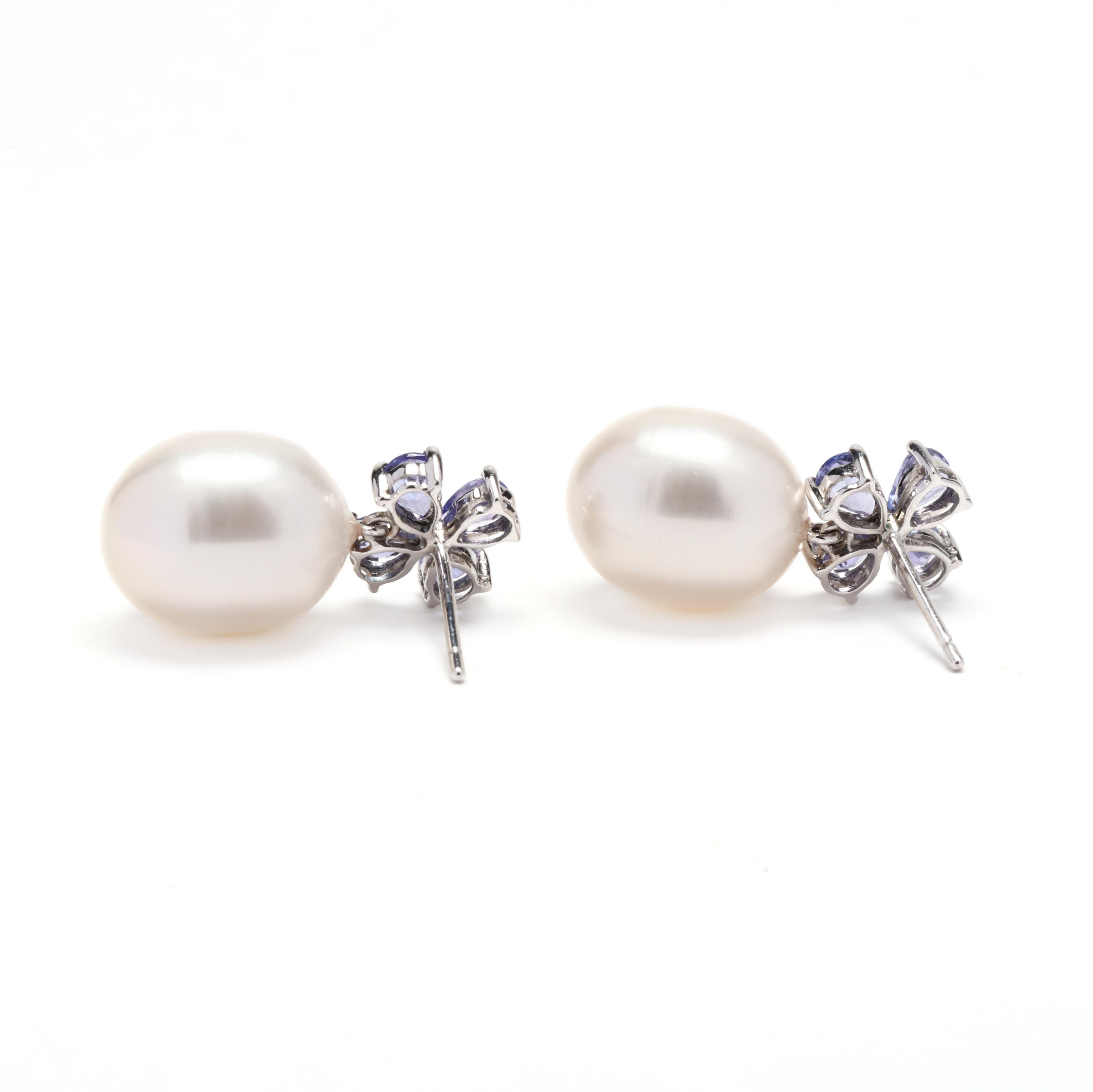 Women's or Men's 14W Sapphire & Pearl Dangle Earrings