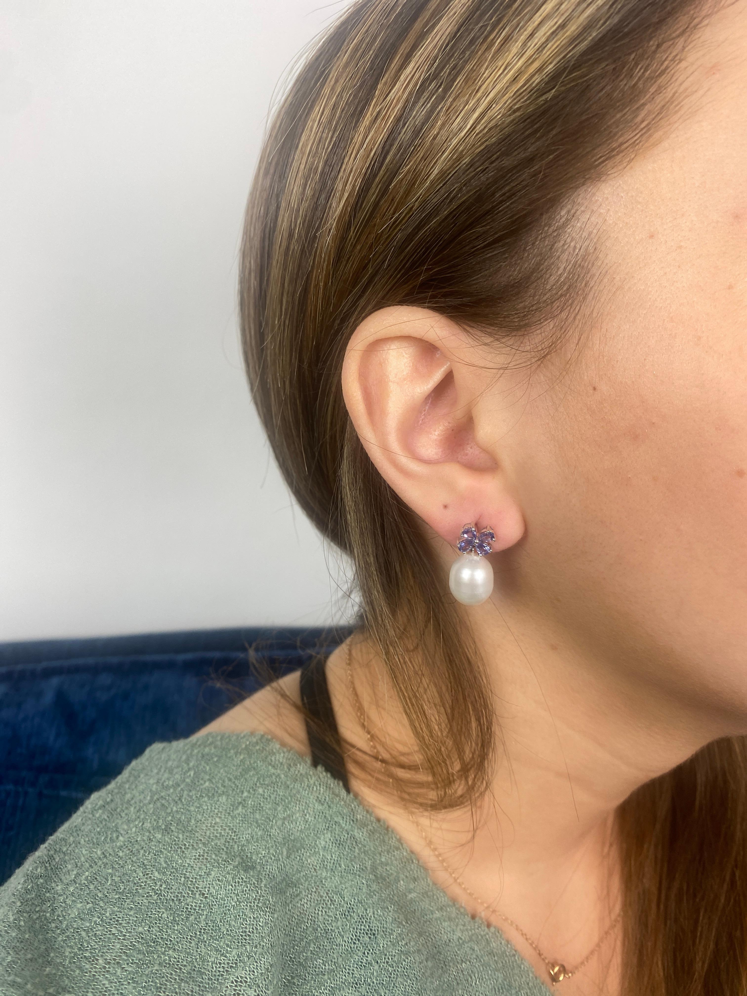 14W Sapphire & Pearl Dangle Earrings 3