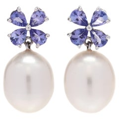 14W Sapphire & Pearl Dangle Earrings