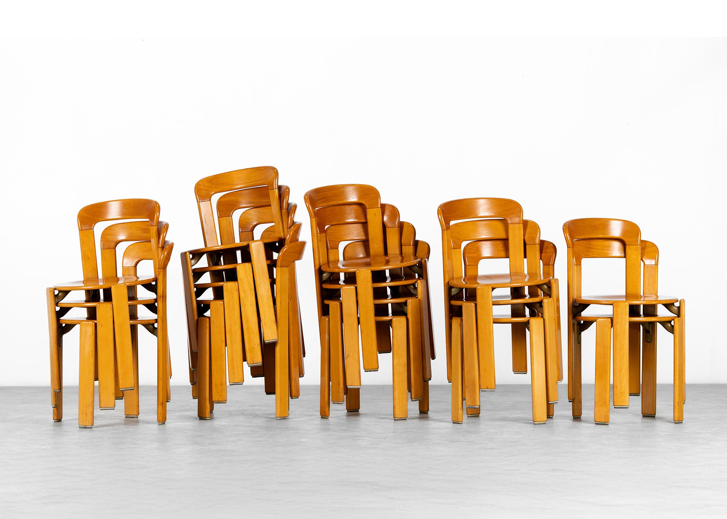 14x Bruno Rey Chaise de salle à manger iconique de Kusch+Co en 1971 Hêtre massif + Empilable en vente 8