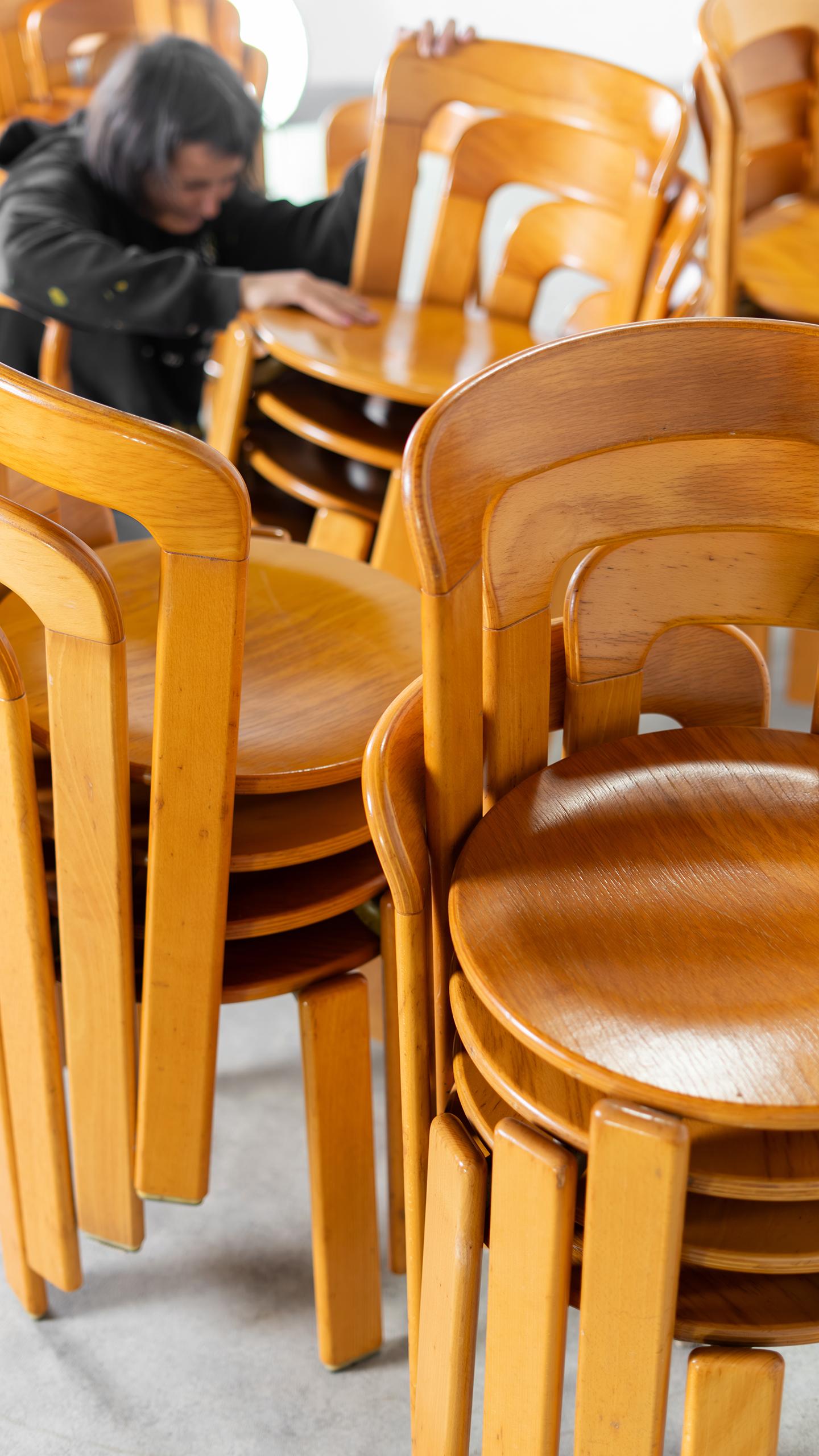 14x Bruno Rey Chaise de salle à manger iconique de Kusch+Co en 1971 Hêtre massif + Empilable en vente 10