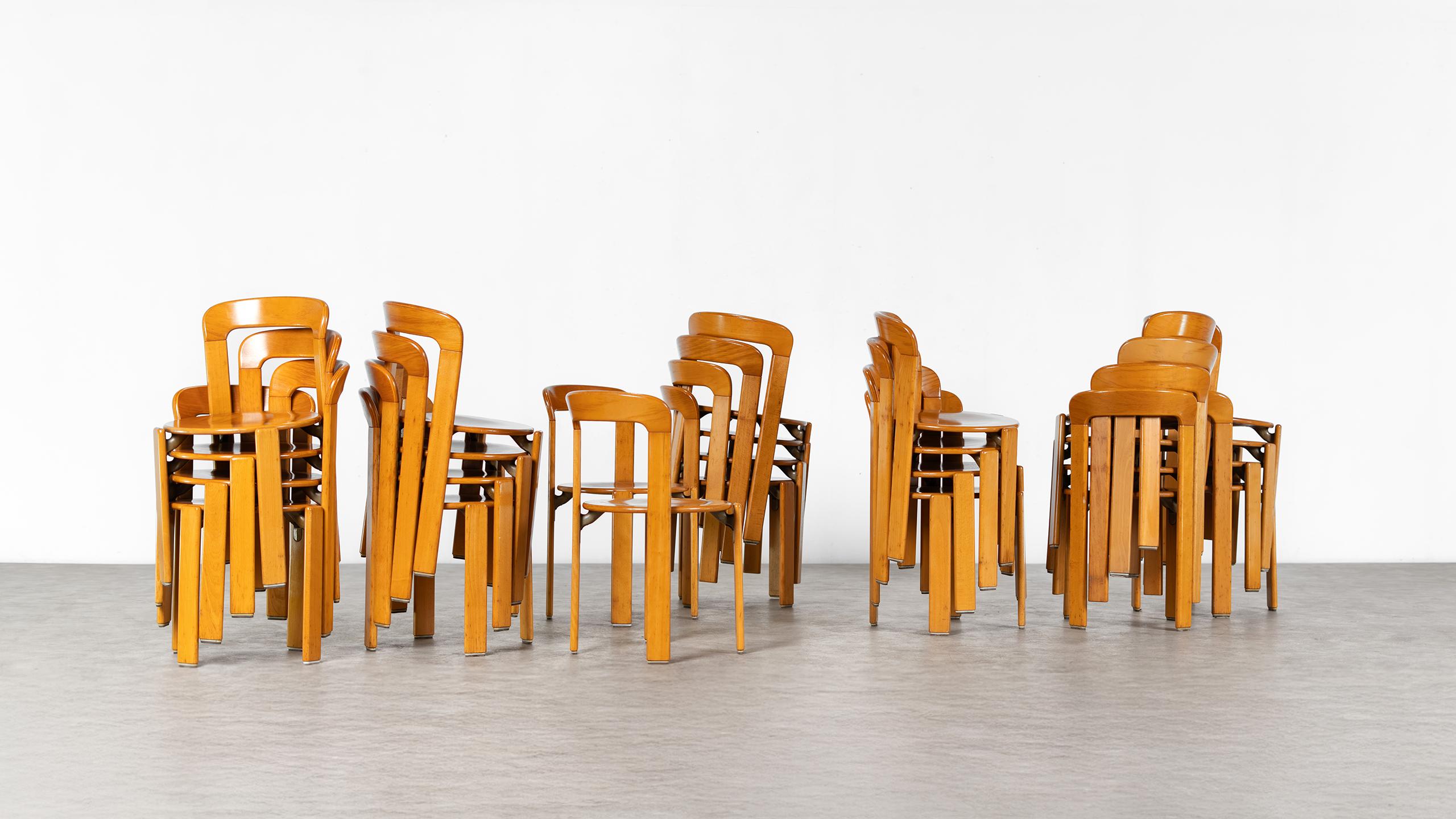 14x Bruno Rey Chaise de salle à manger iconique de Kusch+Co en 1971 Hêtre massif + Empilable en vente 11