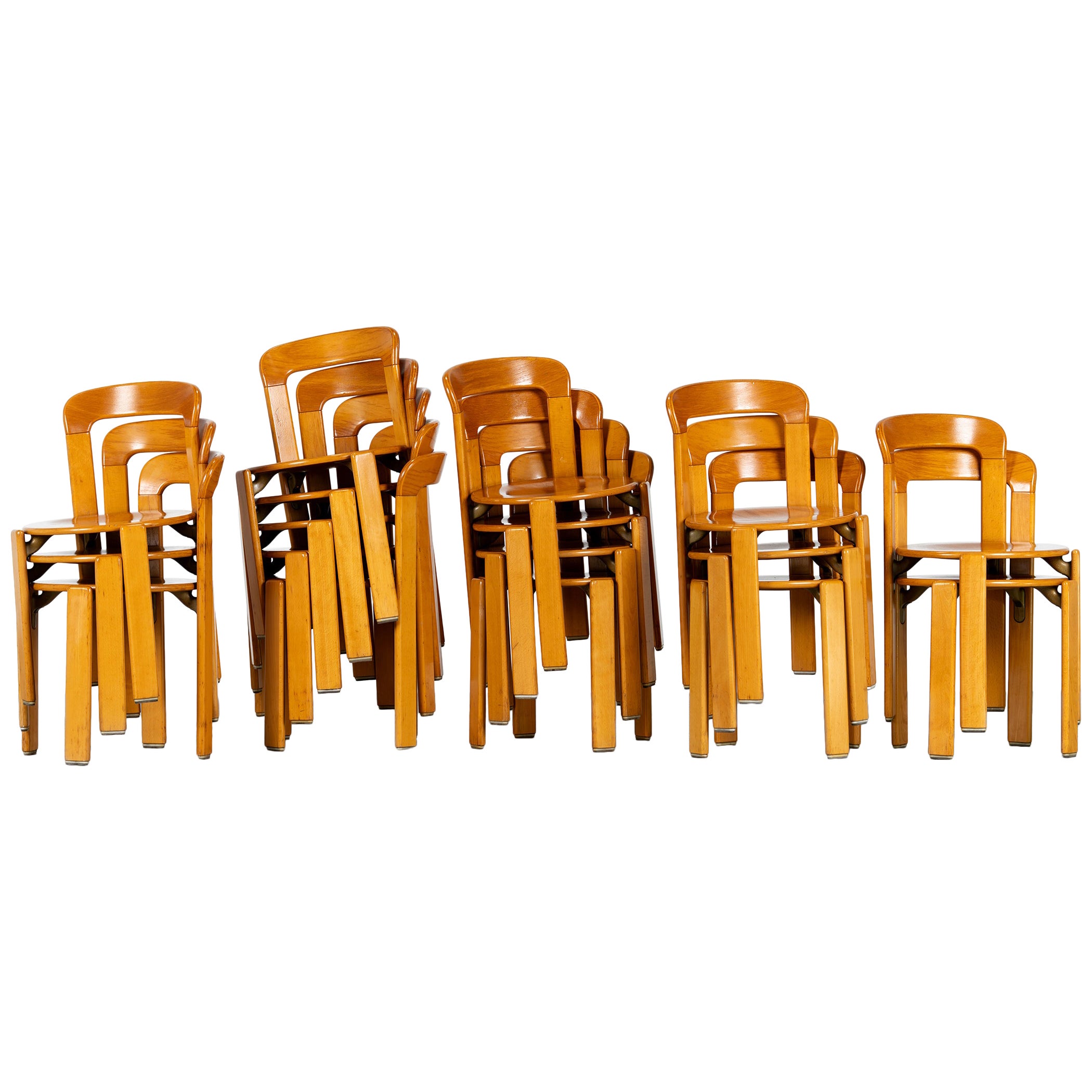 14x Bruno Rey Iconic Dining Chair di Kusch 
Co. del 1971 in faggio massiccio + impilabile