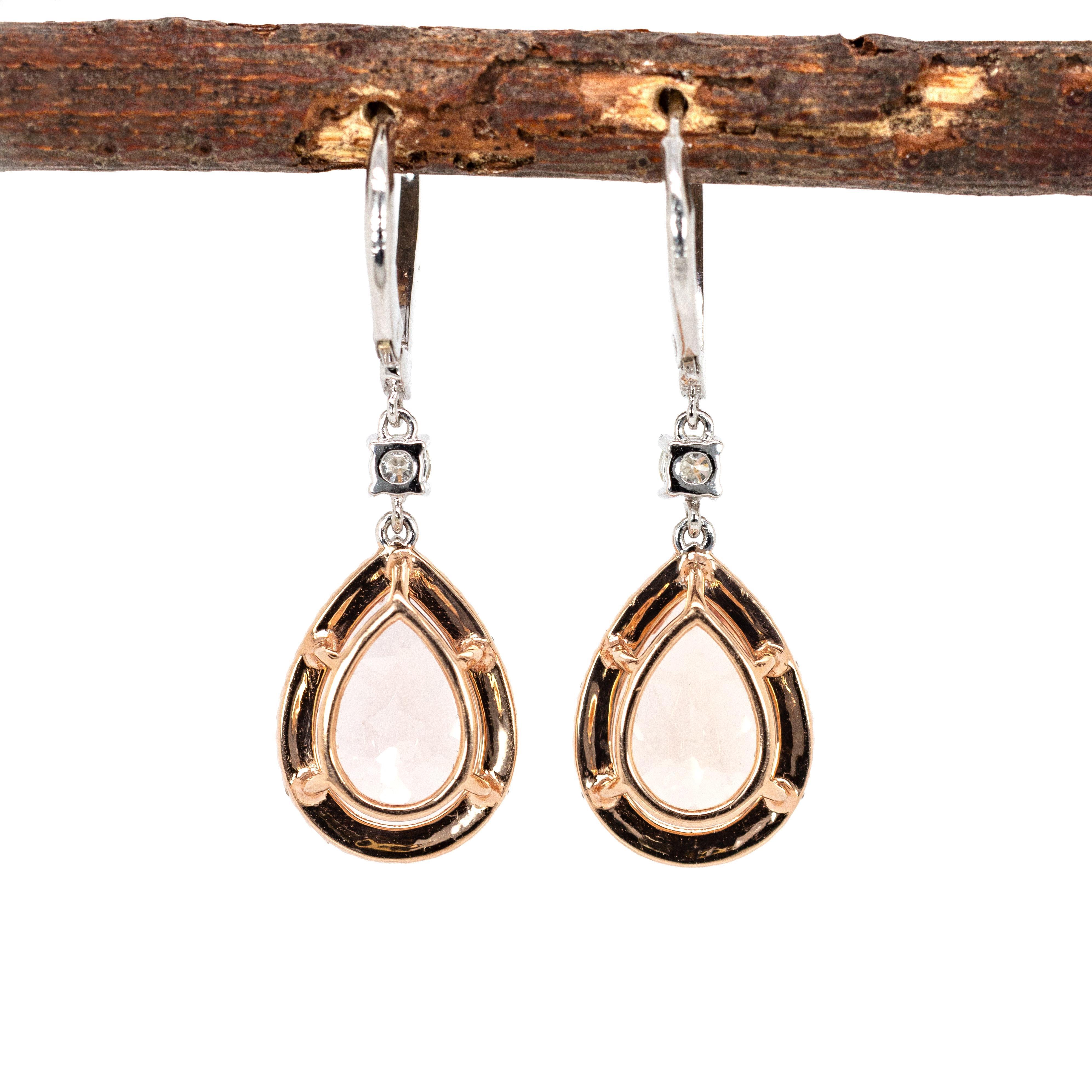 Art déco 14x10mm, 10cts - Boucles d'oreilles Morgane pêche avec diamants naturels en or massif 14K en vente