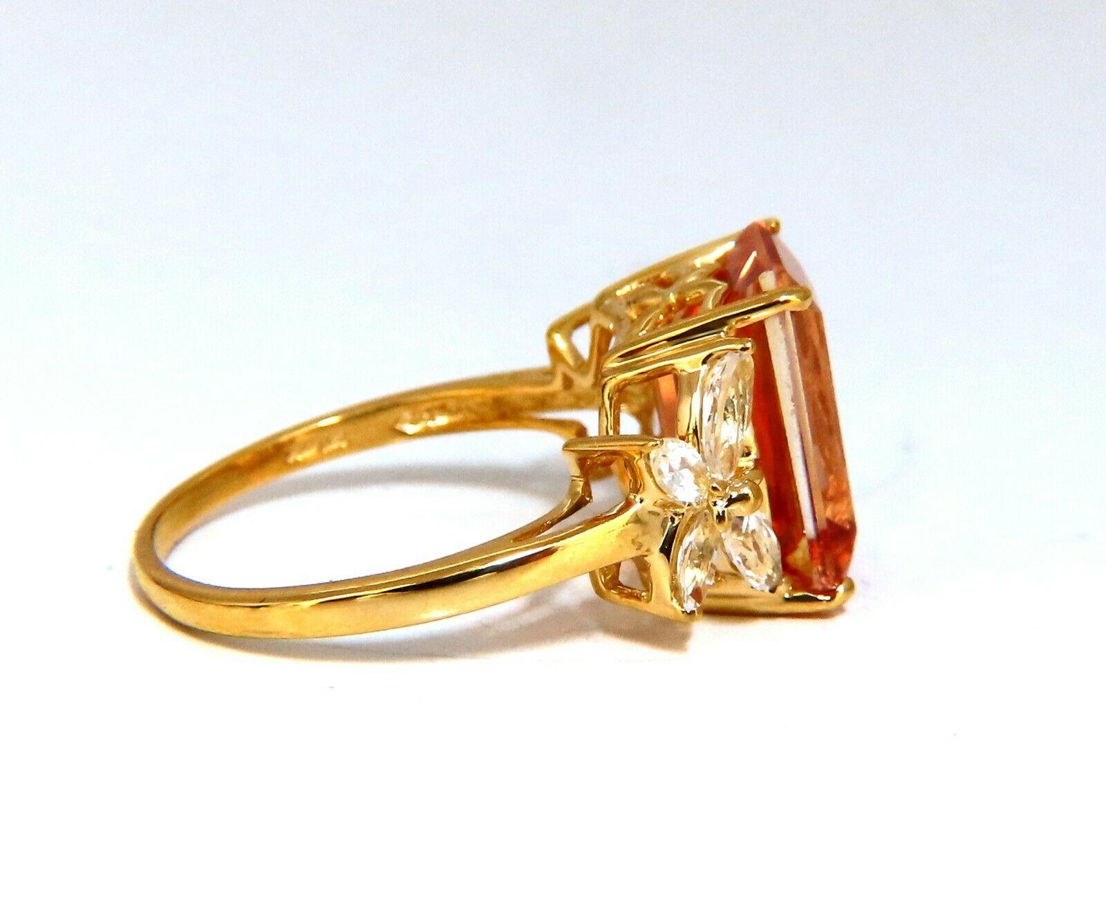 Ausgefallener orangefarbener kubischer Zirkon-Ring 10kt (Smaragdschliff) im Angebot