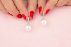 14x12mm South Sea Pearl Diamond Hoop Drop Earrings Design by Ella Gafter