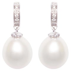 14x12mm South Sea Pearl Diamond Hoop Drop Earrings Design by Ella Gafter