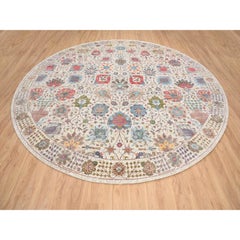 14'x14' Colorful Tabriz Vase Silk With Wool Hand Knotted Round Rug