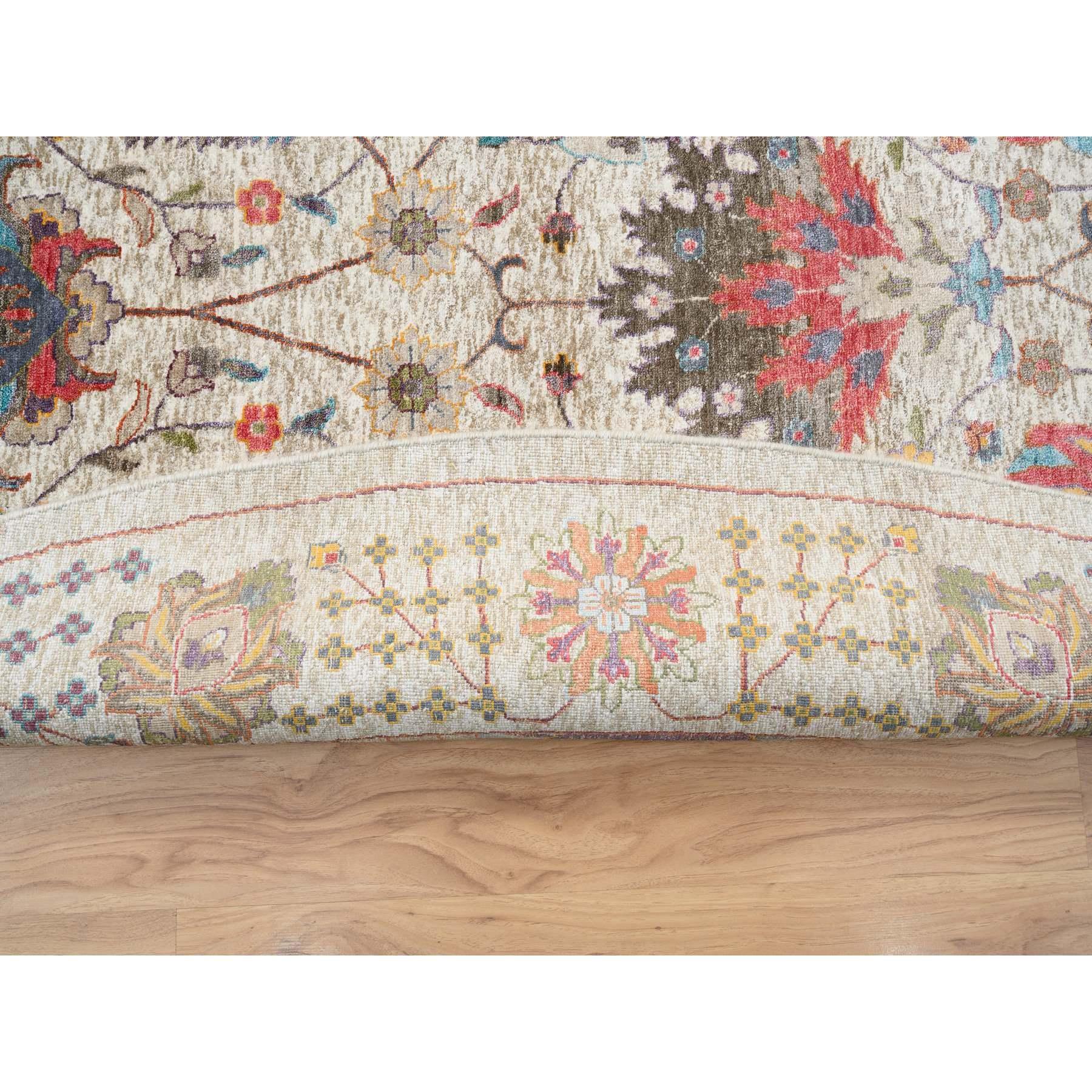 Annodato a mano 14'x14' Tappeto rotondo Tabriz colorato in seta con lana annodato a mano in vendita