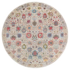 14'x14' Colorful Tabriz Vase Silk With Wool Hand Knotted Round Rug