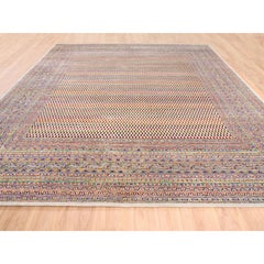 14'x14' Colorful Wool And Sari Silk Sarouk Mir Inspired Hand Knotted Rug