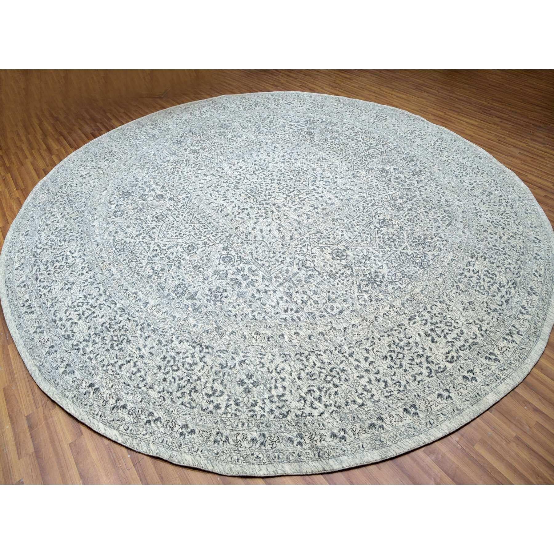 Médiéval Tapis rond en coton blanc Mamluk non teint et 100 % laine noué à la main 14'x14' en vente