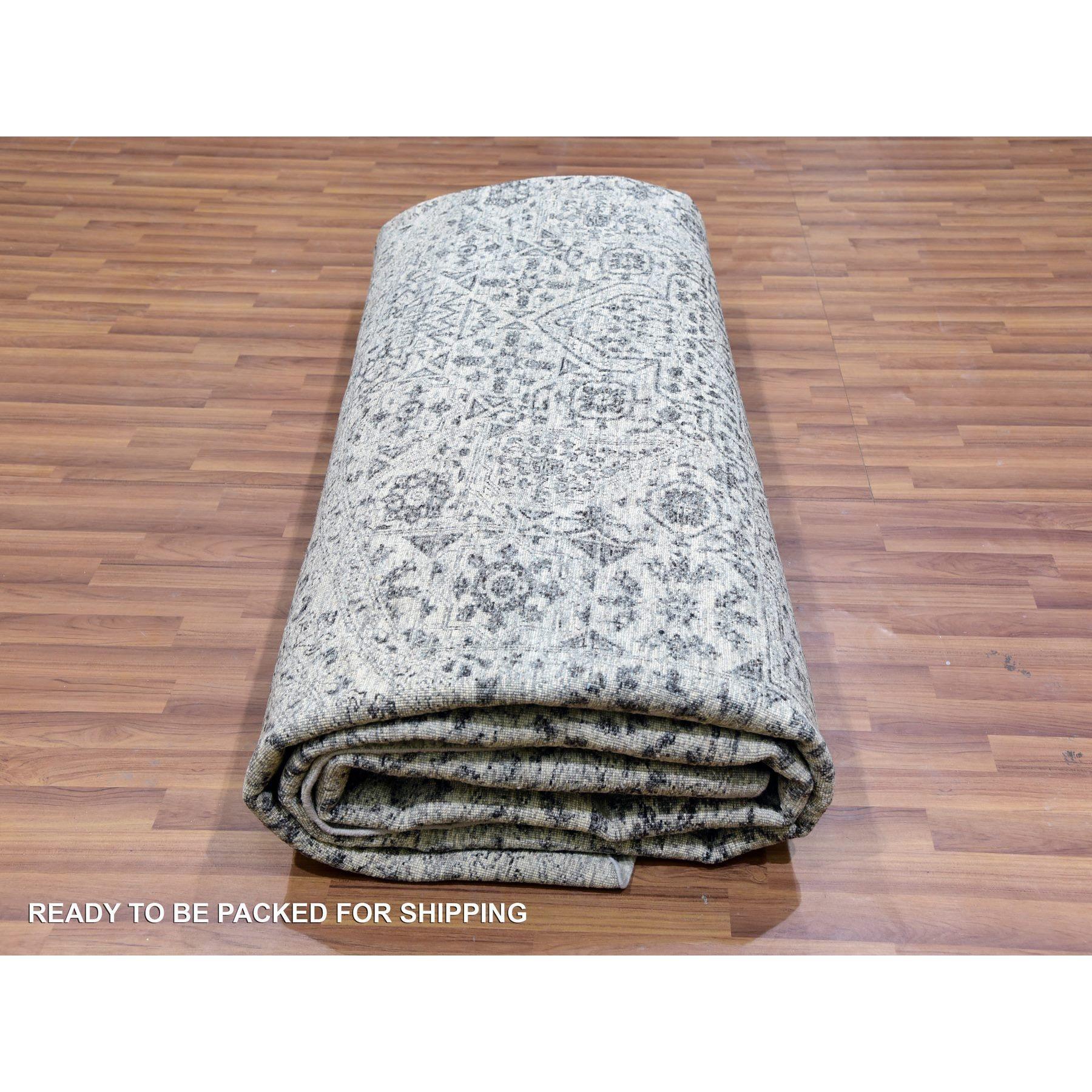 Tapis rond en coton blanc Mamluk non teint et 100 % laine noué à la main 14'x14' en vente 1