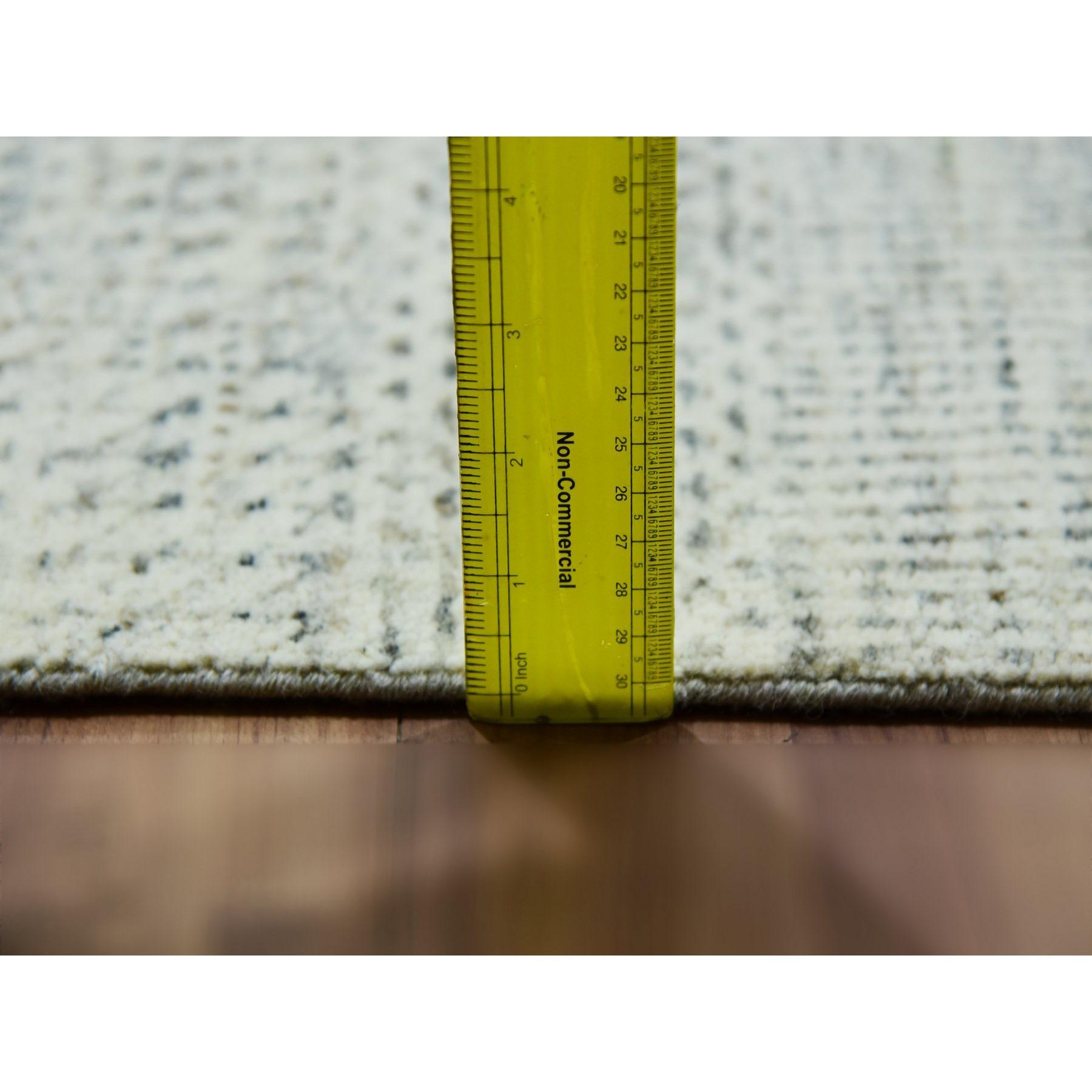 14'x14' Eggnog White Hand Knotted Modern Grass Design Pure Wool Square Rug For Sale 4