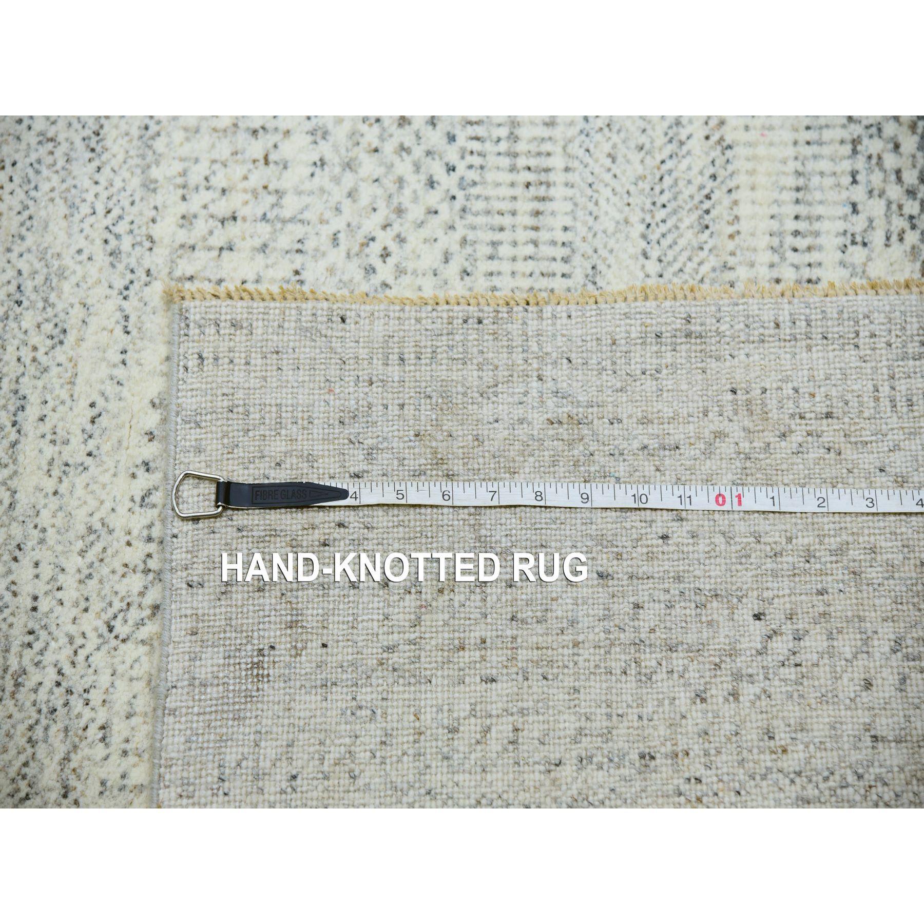 14'x14' Eggnog White Hand Knotted Modern Grass Design Pure Wool Square Rug For Sale 5