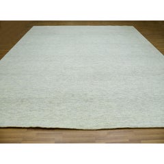 14'x14' Eierlikör Weiß Handgeknüpft Modernes Gras Design Reine Wolle Quadratischer Teppich