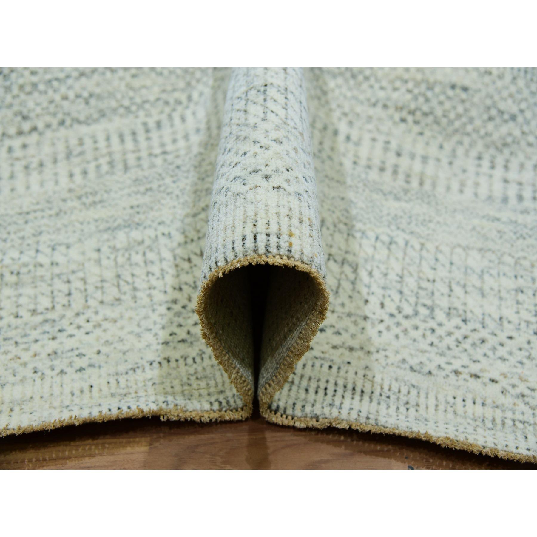 14'x14' Eggnog White Hand Knotted Modern Grass Design Pure Wool Square Rug In New Condition For Sale In Carlstadt, NJ