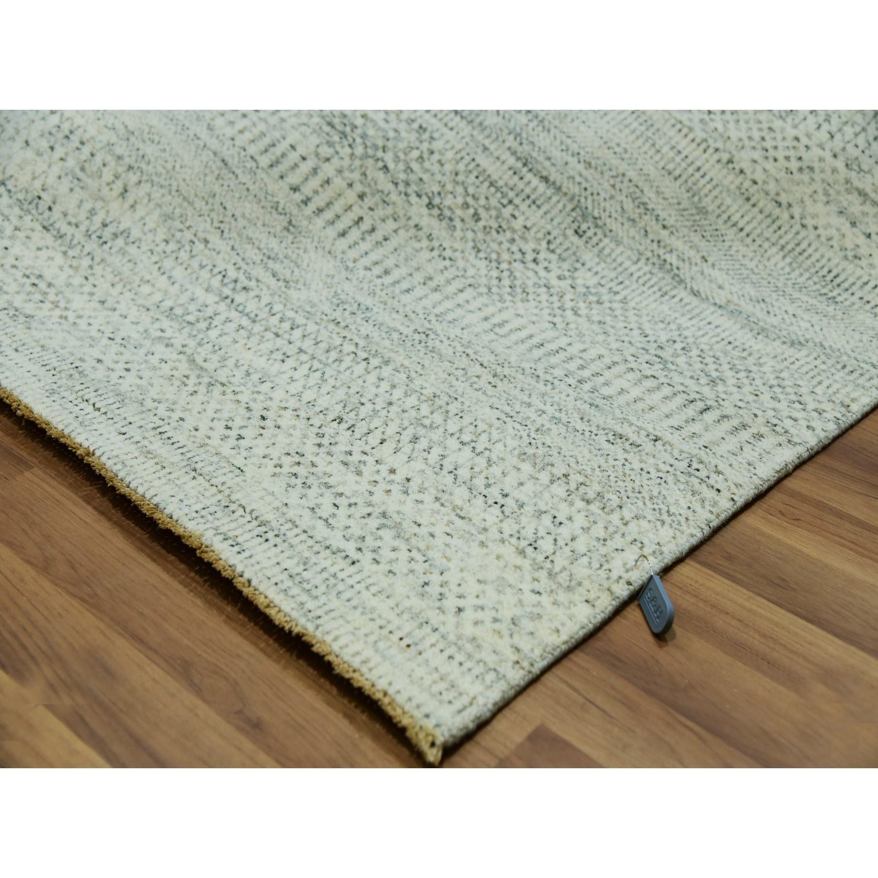 Contemporary 14'x14' Eggnog White Hand Knotted Modern Grass Design Pure Wool Square Rug For Sale