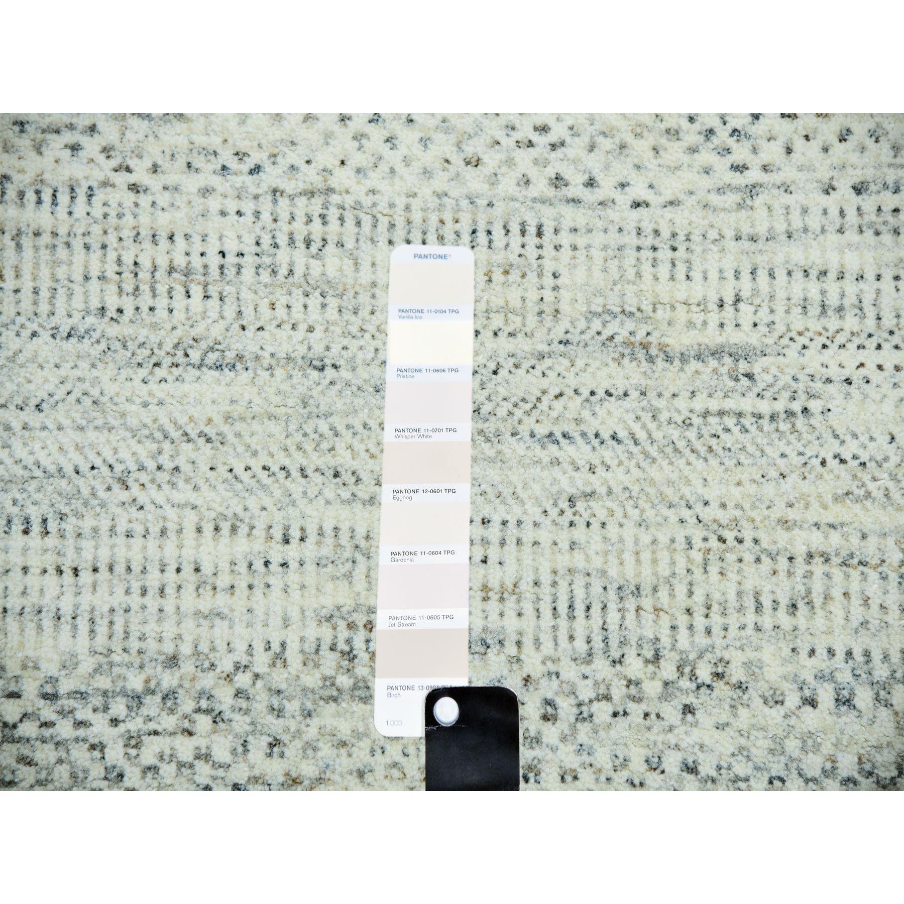 14'x14' Eggnog White Hand Knotted Modern Grass Design Pure Wool Square Rug For Sale 1