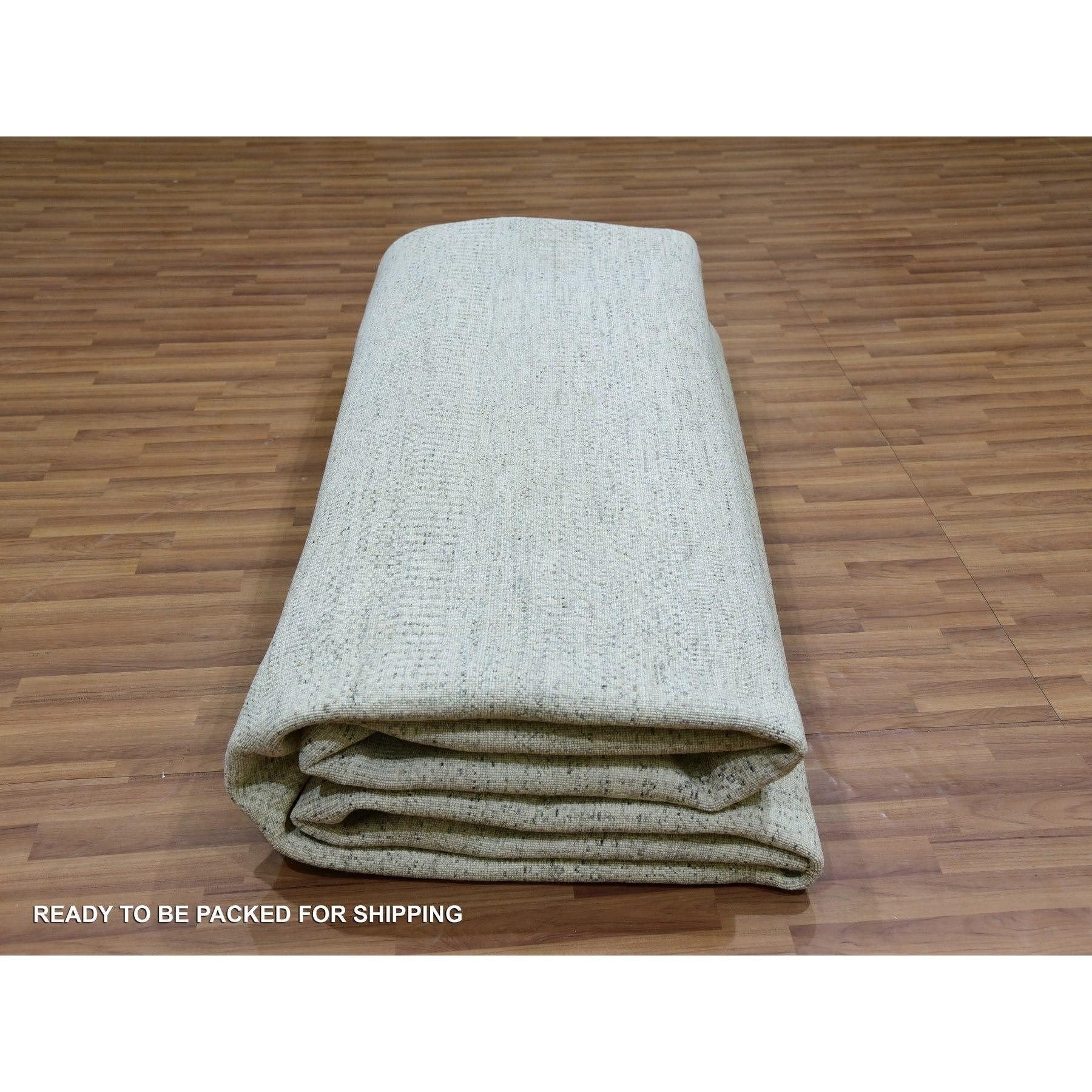 14'x14' Eggnog White Hand Knotted Modern Grass Design Pure Wool Square Rug For Sale 3