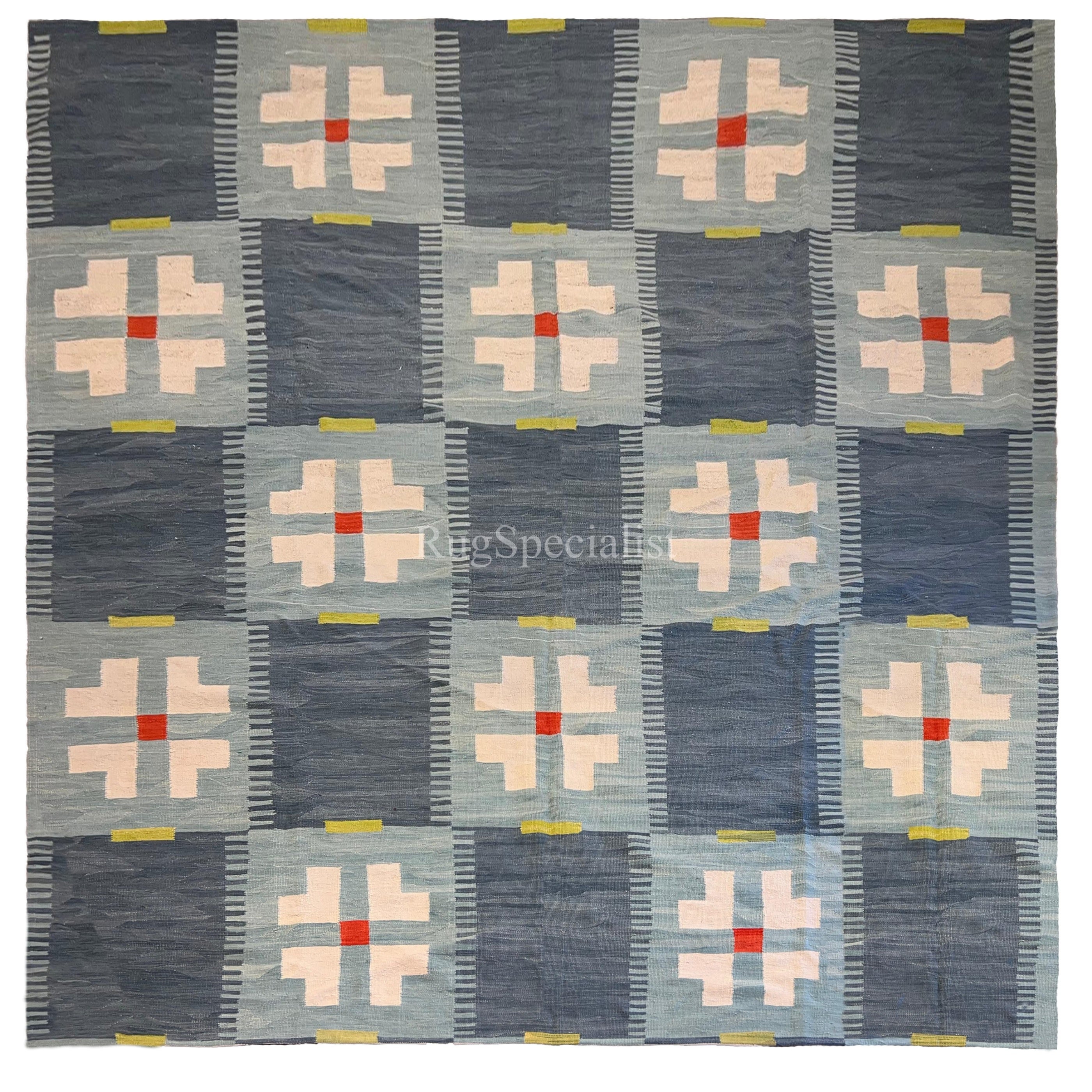 Alfombra de tejido plano de diseño escandinavo de 14x14 pies tejida a mano. Tamaños y colores personalizados