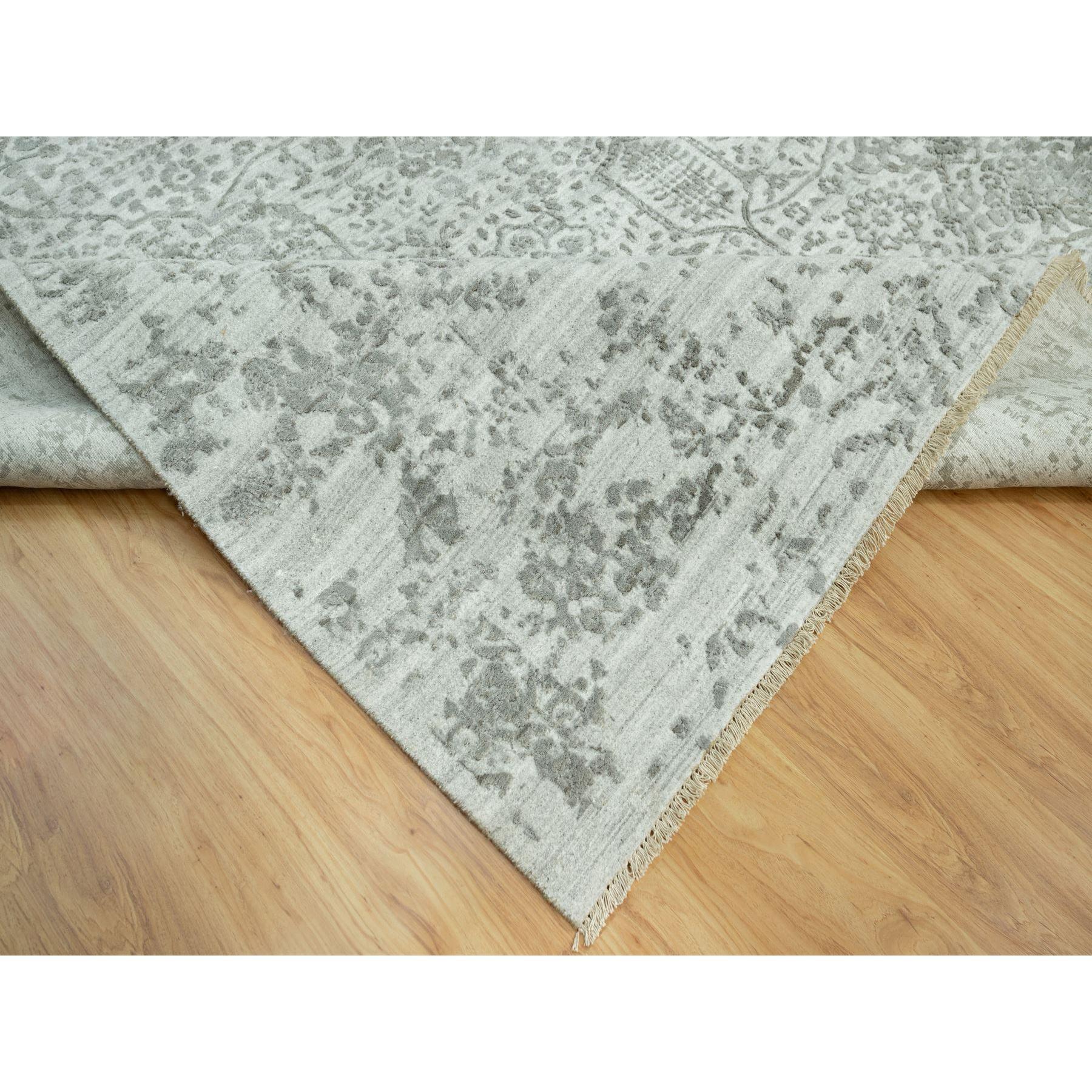 14'x14' Alfombra cuadrada gris anudada a mano con diseño persa de lana y seda rotas Siglo XXI y contemporáneo en venta