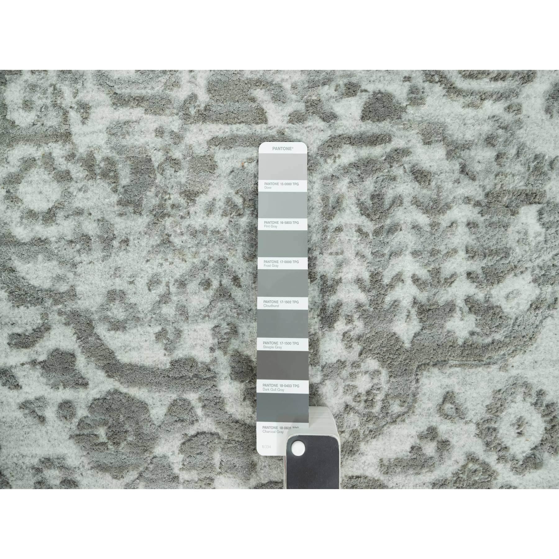 14'x14' Alfombra cuadrada gris anudada a mano con diseño persa de lana y seda rotas Seda en venta