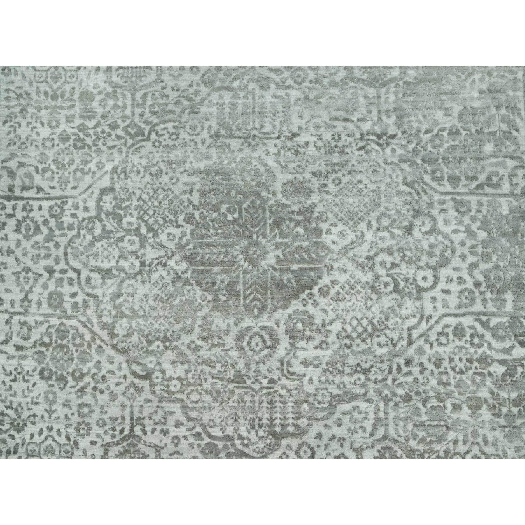 14'x14' Alfombra cuadrada gris anudada a mano con diseño persa de lana y seda rotas en venta 1