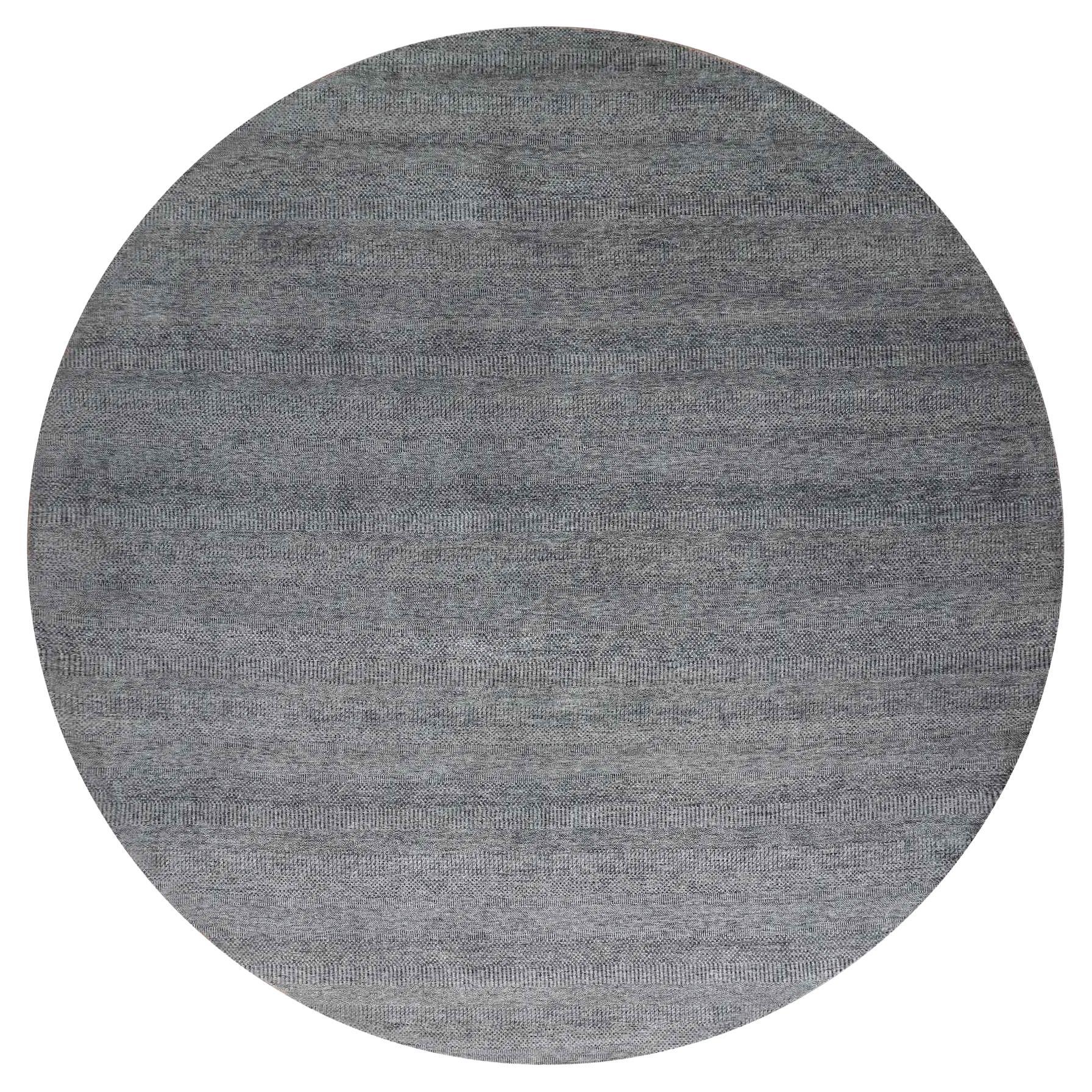 14'x14' Alfombra Redonda Gris Anudada a Mano Diseño Moderno Lana Tono Sobre Tono
