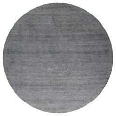 14'x14' Grigio Tappeto rotondo in lana tono su tono annodato a mano, con design moderno a erba.