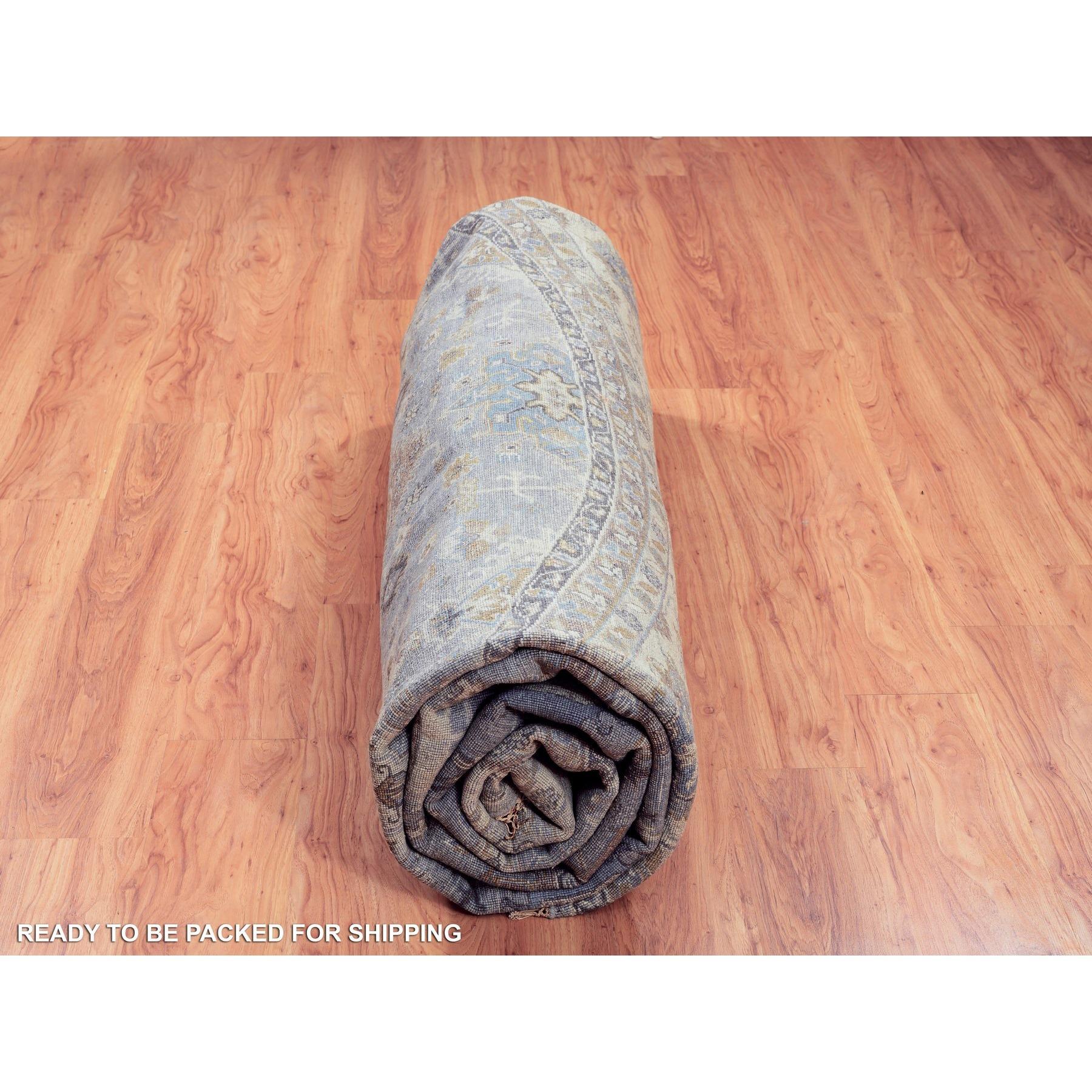 14'x14' Grigio Karajeh Design Tappeto rotondo orientale in pura lana annodato a mano in vendita 3