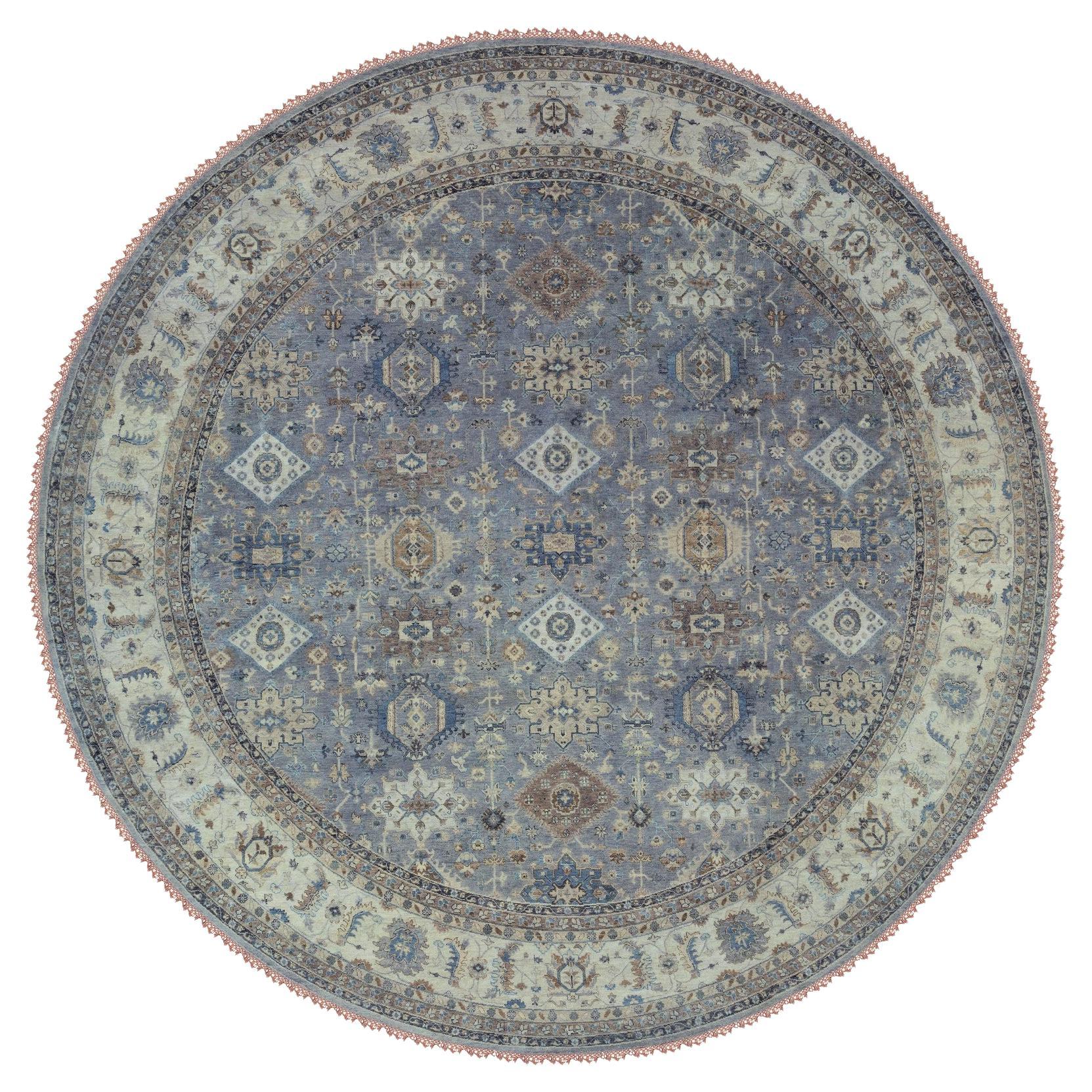 14
x14
Gray Karajeh Design Pure Wool Hand Knotted Oriental Round Rug