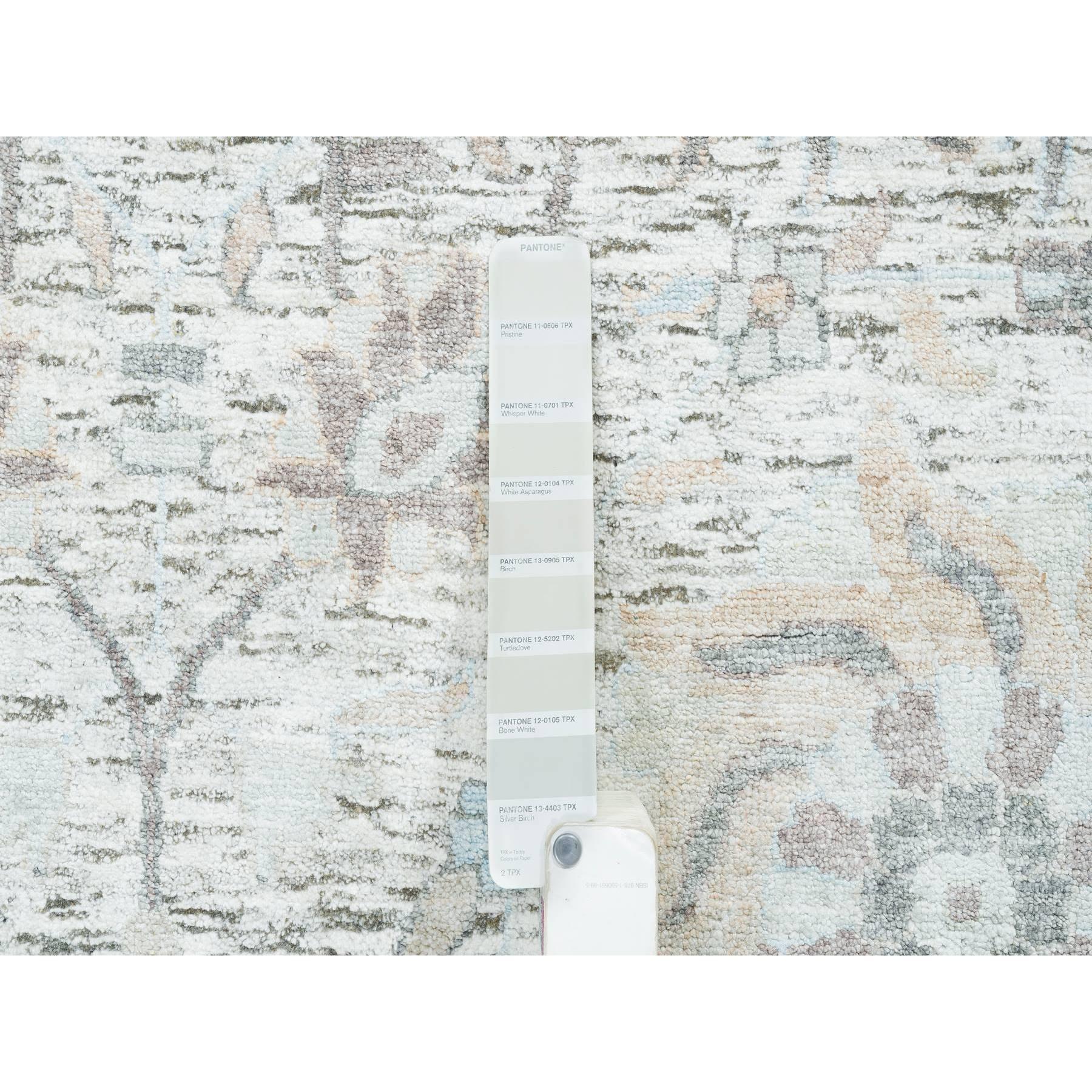 Seta 14'x14' Avorio, Tabriz Vase Design, Tappeto rotondo annodato a mano in seta e lana in vendita