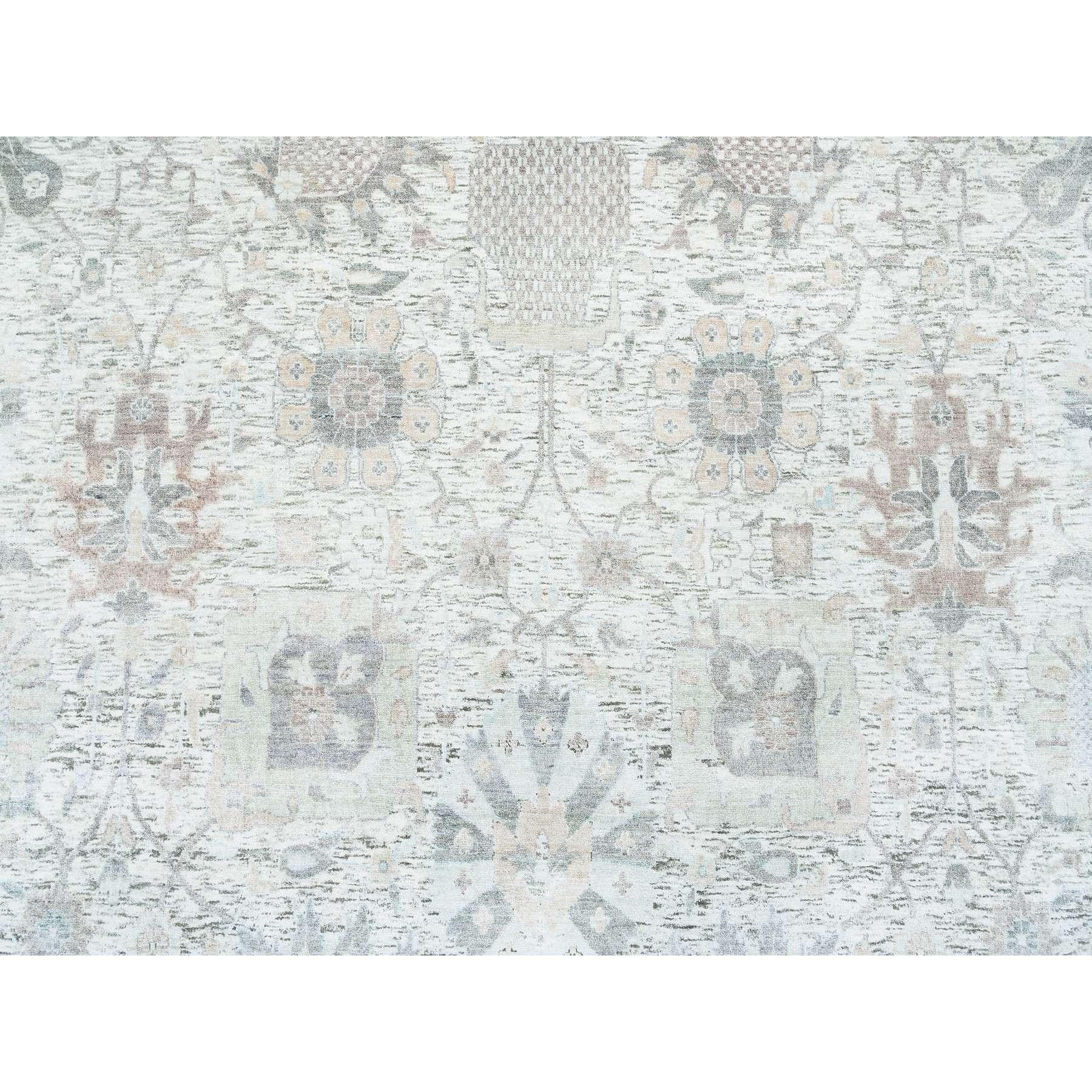 14'x14' Avorio, Tabriz Vase Design, Tappeto rotondo annodato a mano in seta e lana in vendita 1
