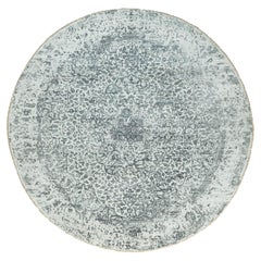 Alfombra cuadrada de lana y seda anudada a mano con diseño zoroastriano, gris, 14'x14' Lamp Room