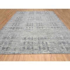 14'x14' Light Gray, Modern Design, Natural Wool, Hand Knotted Square Rug