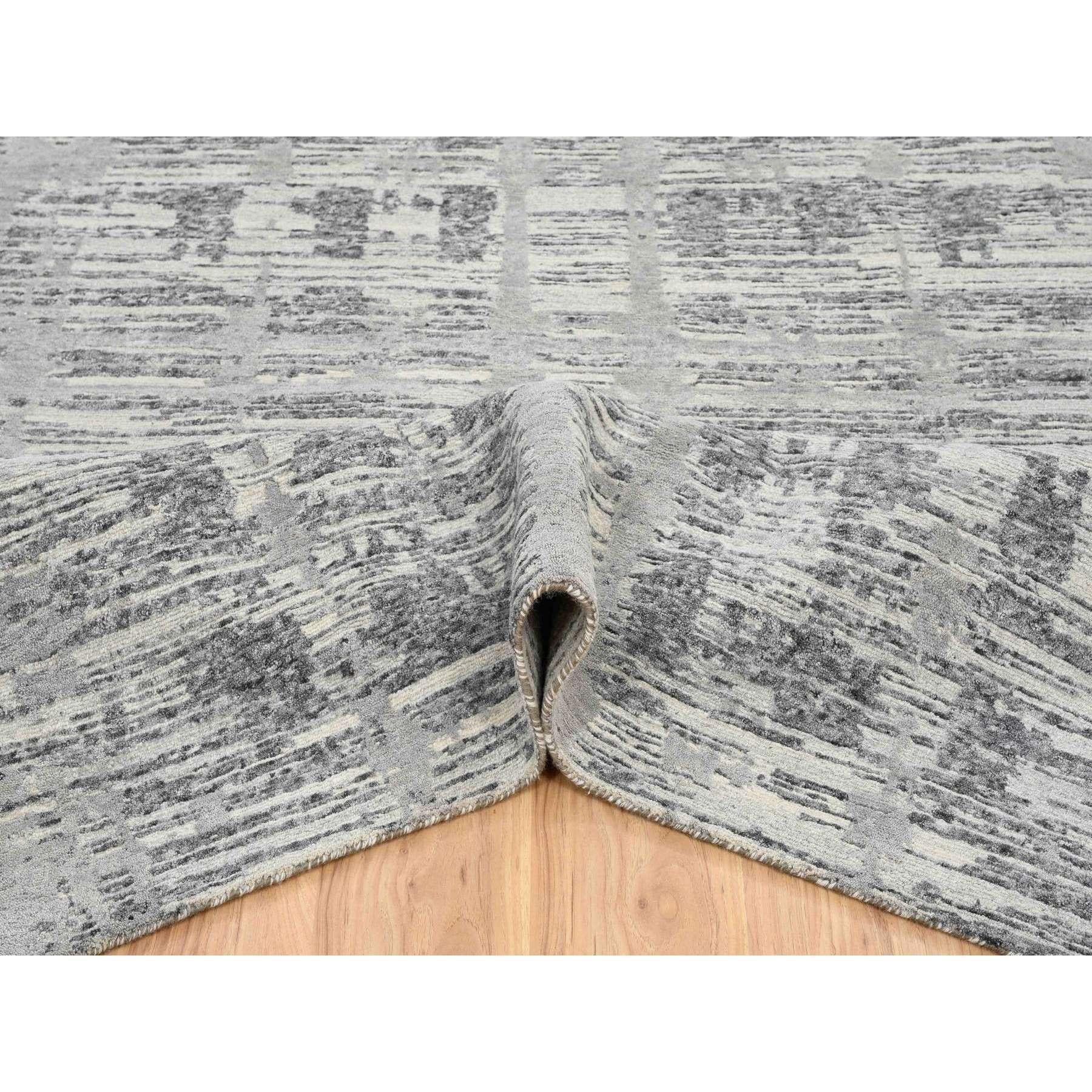 14'x14' Hellgrau, Modernes Design, Natürliche Wolle, Handgeknüpfter Quadratischer Teppich (21. Jahrhundert und zeitgenössisch) im Angebot