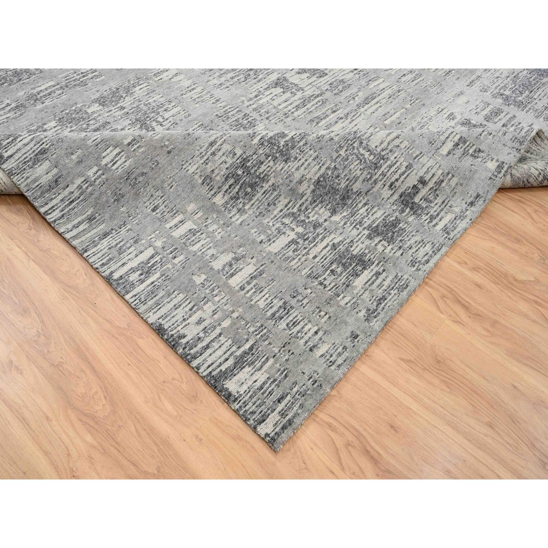 14'x14' Hellgrau, Modernes Design, Natürliche Wolle, Handgeknüpfter Quadratischer Teppich im Angebot 1