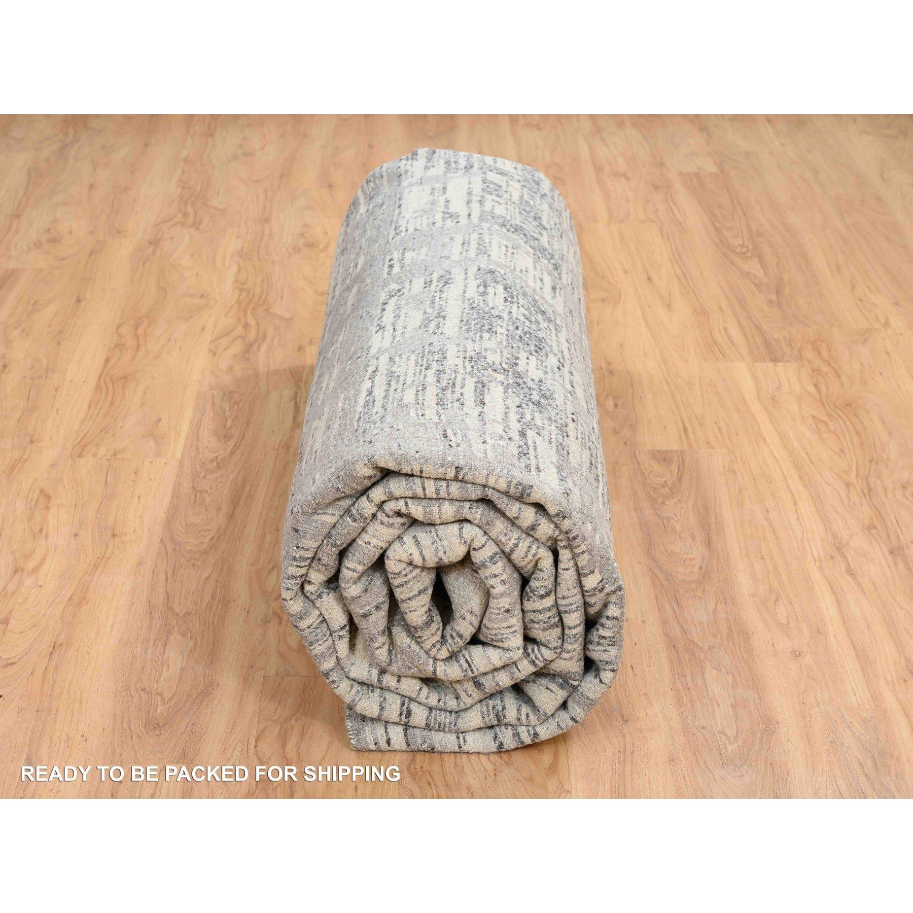 14'x14' Hellgrau, Modernes Design, Natürliche Wolle, Handgeknüpfter Quadratischer Teppich im Angebot 4