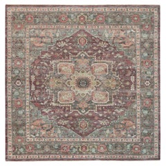 14'x14' Mahogany Red Heriz Revival Hand Knotted Soft Pile Square Oriental Rug