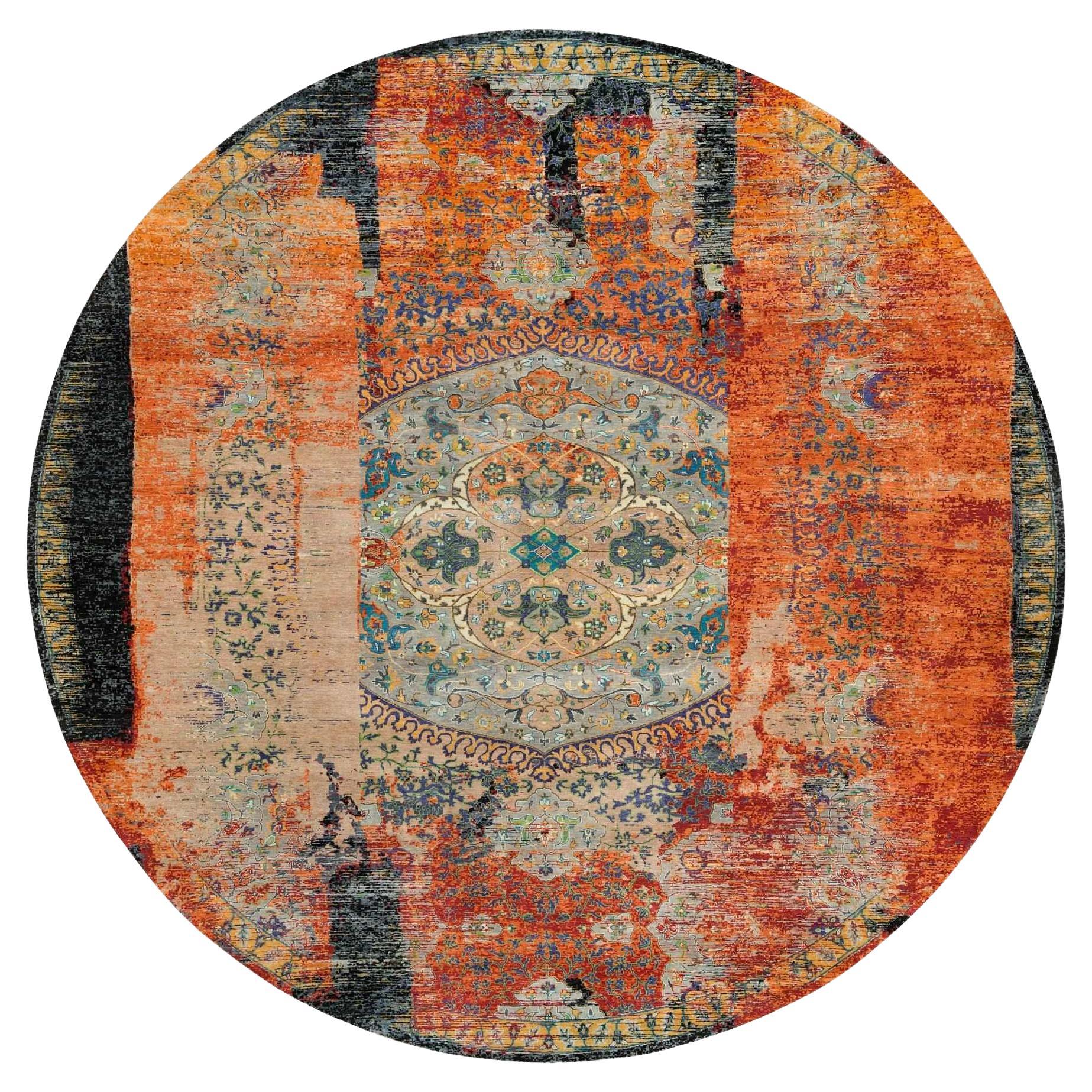 14
x14
Arancione, Annodato a mano, Antico Design/One cancellato, Tappeto rotondo in lana