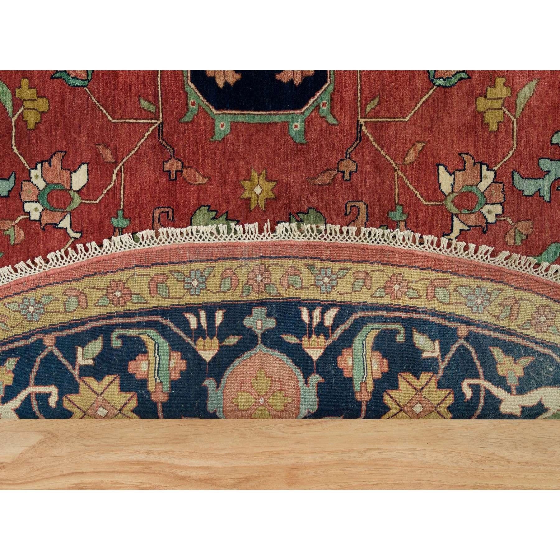 Indien 14'x14' Tapis rond en laine extra douce Heriz nouée à la main, rouge Sangria Antiquities en vente